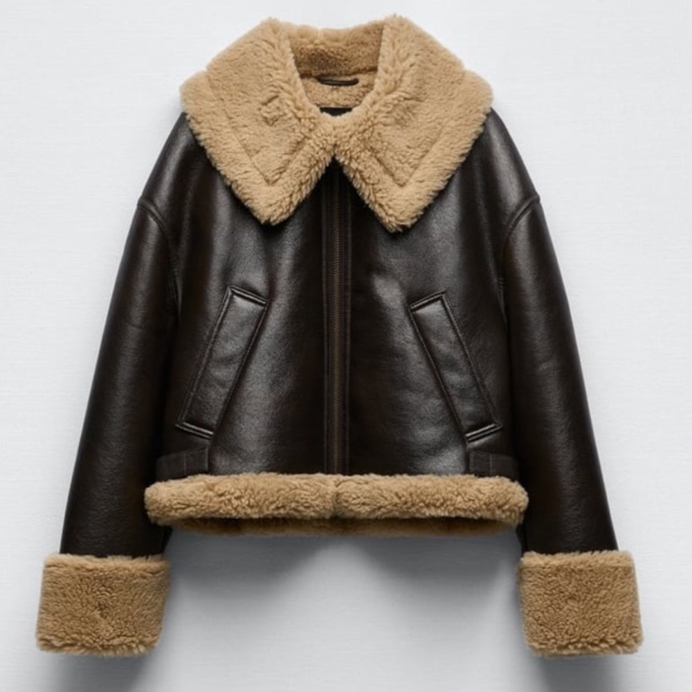 ZARA Dark Brown Faux Leather Moto Jacket